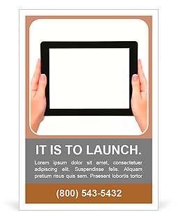 Female hands holding a tablet touch computer gadget with isolated screen Ad Template