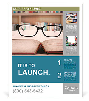 Closeup of reading glasses on the book. shot in the library Poster Template