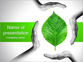 Hands With Green Leaf PowerPoint Template